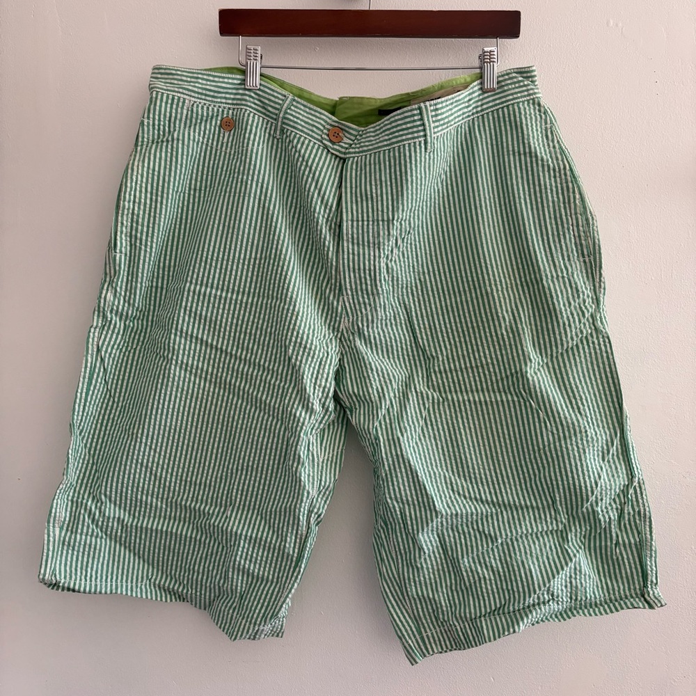 Sabot Men’s Seersucker Chino Green Linen Striped Shorts Size XL